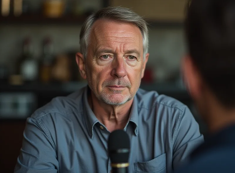 Anxious man being interviewed on camera with a blurred background.