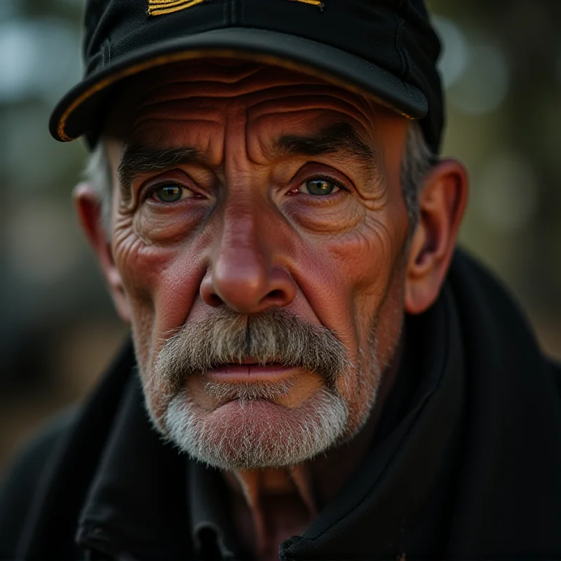 A close-up photo of a veteran's face, showing a mix of disappointment and resolve. The background is slightly blurred, suggesting a sense of past service and current hardship.