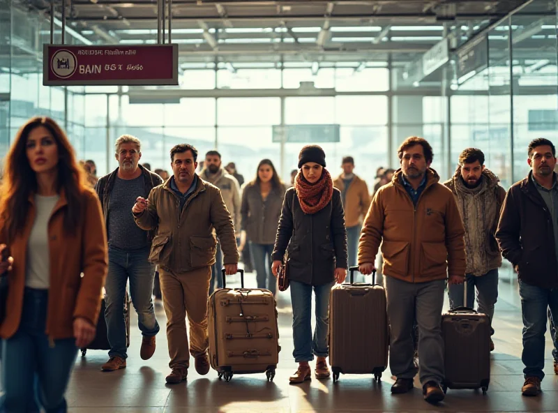 Diverse group of immigrants arriving in a Western city