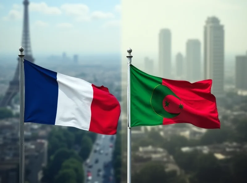 French and Algerian flags waving in the wind, symbolizing strained relations.