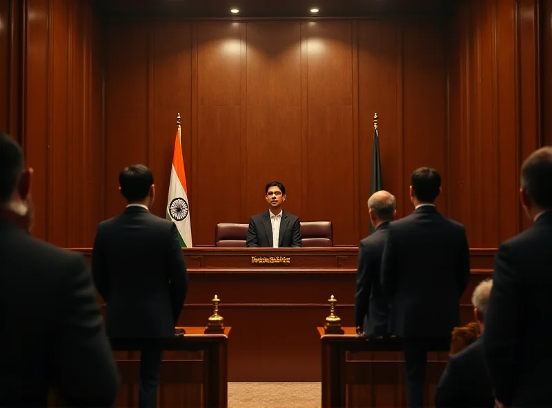 Image of a courtroom in India, focusing on the judge and lawyers.