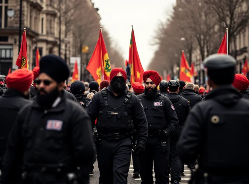 A protest in London with signs and flags