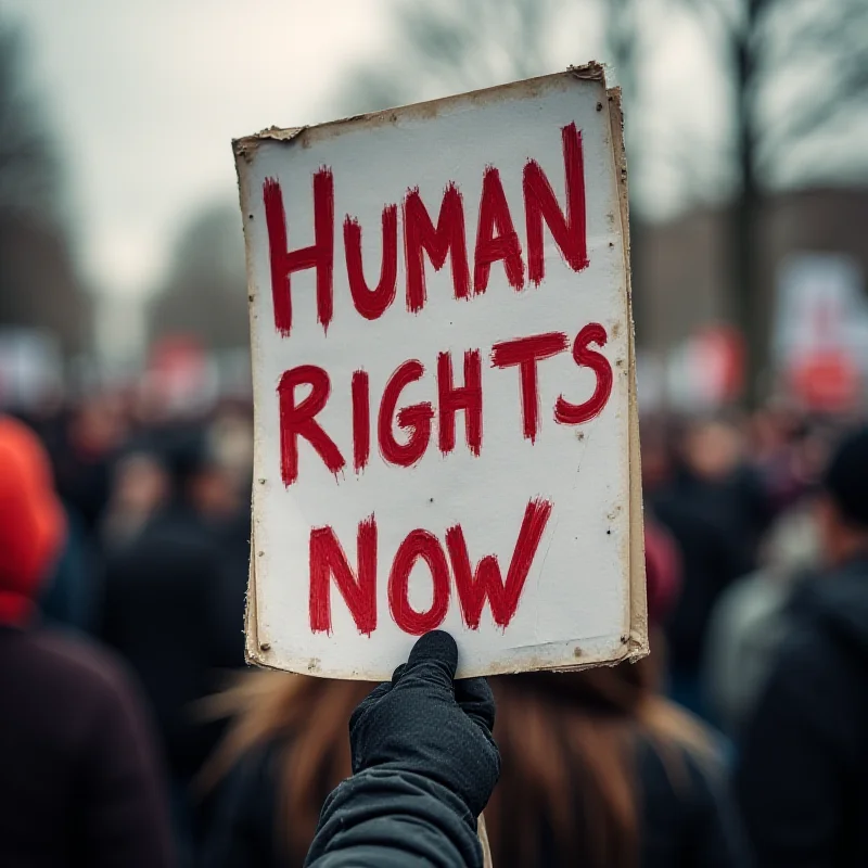 A protest sign about human rights