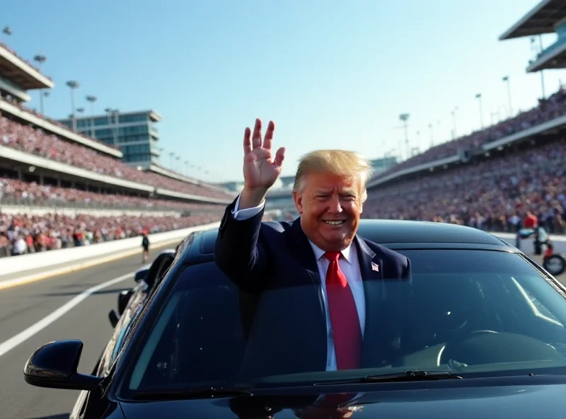 Donald Trump waving from the presidential limousine at the Daytona 500