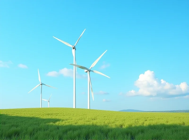 Conceptual image of a wind turbine farm with the EU flag in the background, symbolizing renewable energy and European energy policy