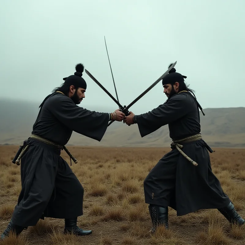 A scene from Tornado featuring samurai sword fighting