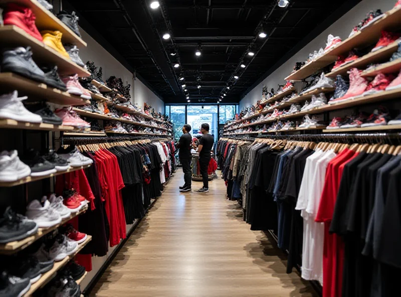 A variety of athletic footwear displayed in a modern Foot Locker store, showcasing the company's products.