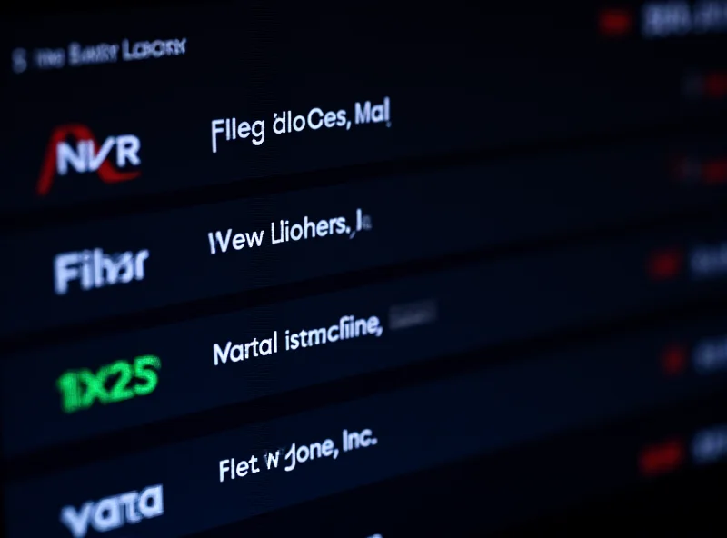 A stock market ticker scrolling information with various company logos, including NVR, NWG, FL, and WSO, representing the companies mentioned in the article.