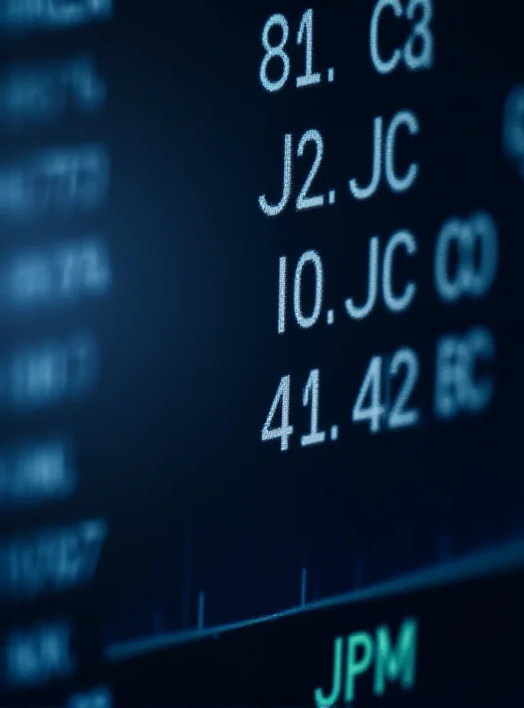 Close-up of a stock ticker display showing various stock symbols and prices, with a focus on JPM (JPMorgan Chase & Co.).