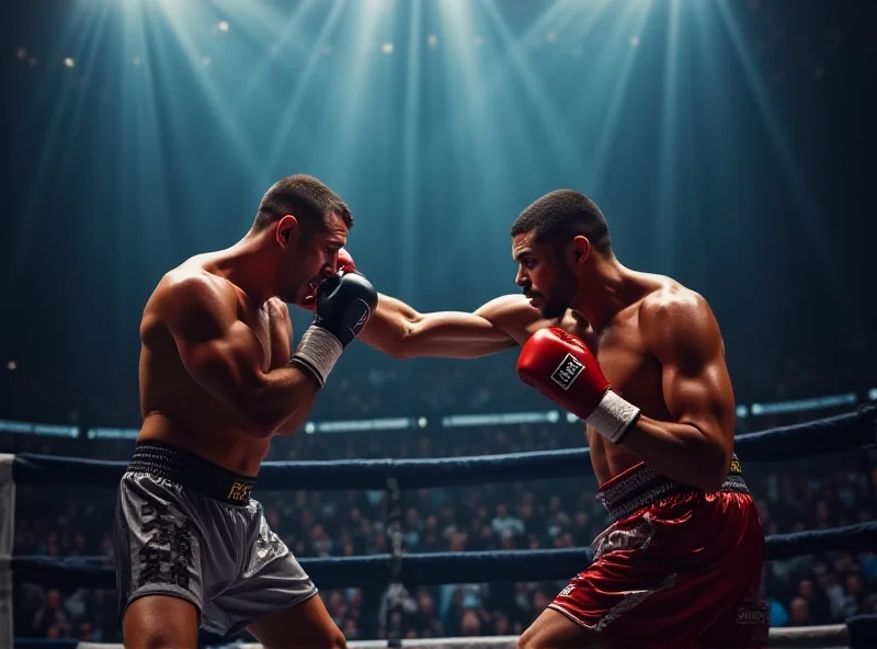 Boxing match in a brightly lit arena.