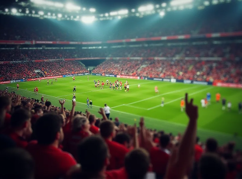 A packed soccer stadium with fans cheering during a match.