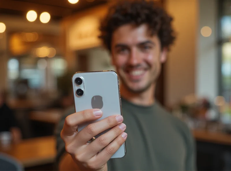 Close-up of a person holding an iPhone 16e