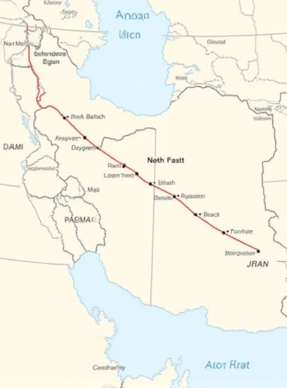 A map highlighting the North-South and East-West transportation corridors in Iran.