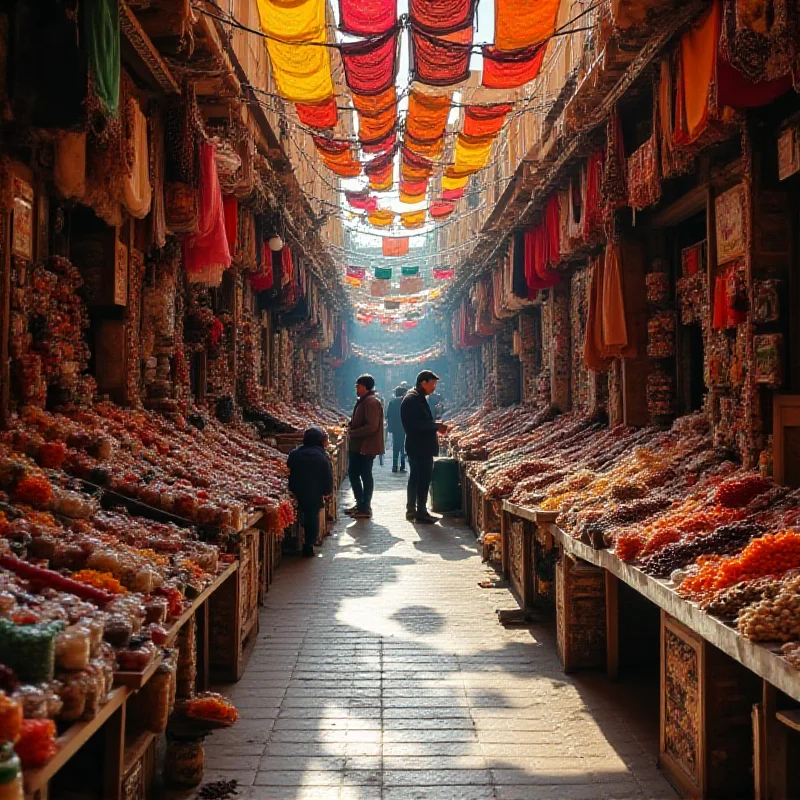 A bustling marketplace in Iran, showcasing a variety of non-oil products and merchants.