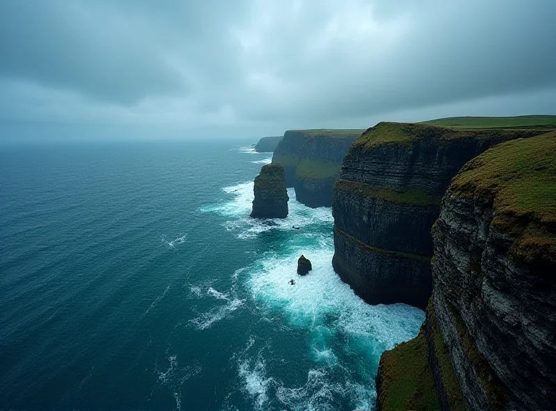 Dramatic cliffside landscape with dark clouds
