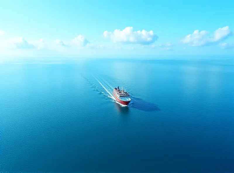 An aerial view of a ferry sailing on a calm sea, connecting Wales and Ireland.