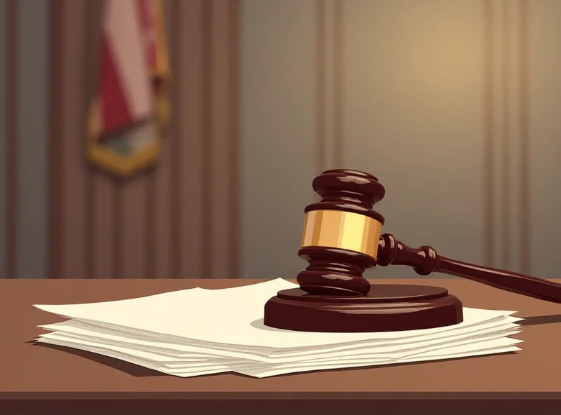 Illustration of a courtroom with a gavel and legal documents