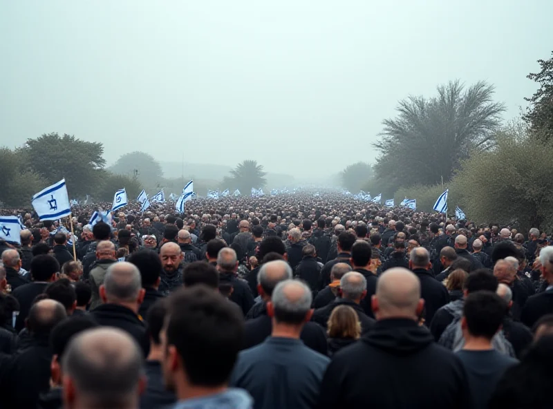 A large crowd gathers for a funeral procession in Israel, displaying grief and solidarity.