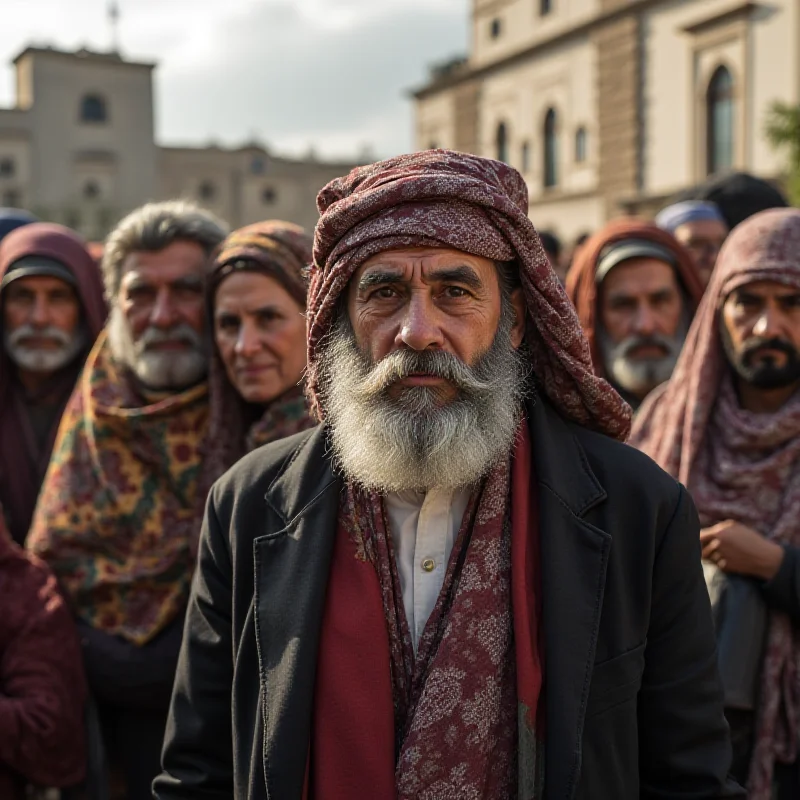 A group of Druze community members in traditional clothing, expressing their concerns and aspirations.