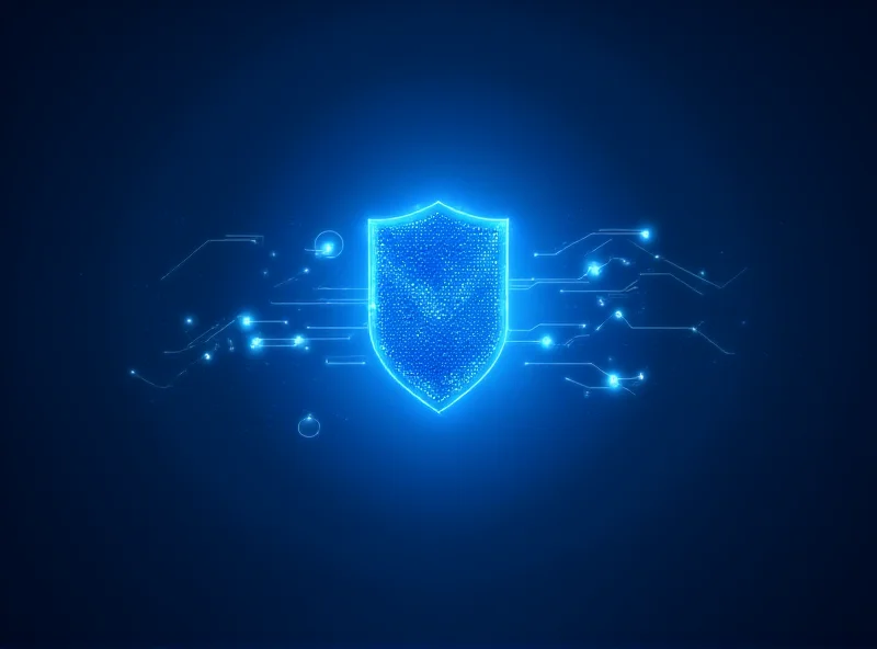 An illustration of a digital shield protecting data streams, symbolizing AI safety and cybersecurity.