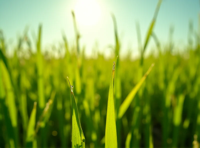 Close-up of healthy crops growing in a field with sunlight shining down