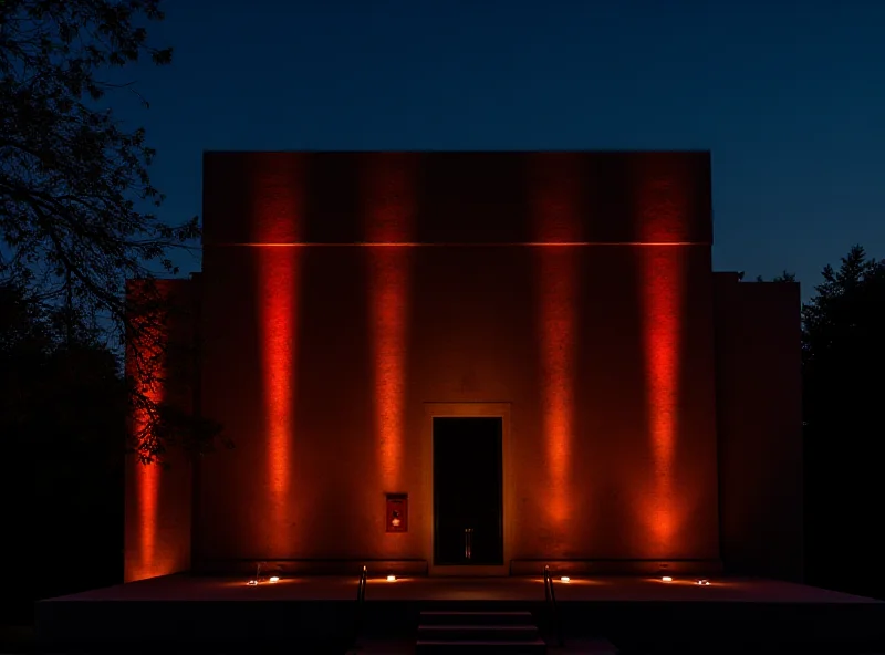 Orange lights illuminating a building in Poland as a memorial