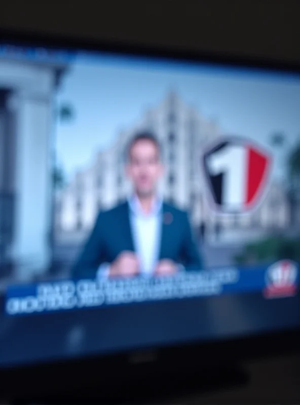 A television screen showing the TG1 logo with a blurred image of a news report in the background.