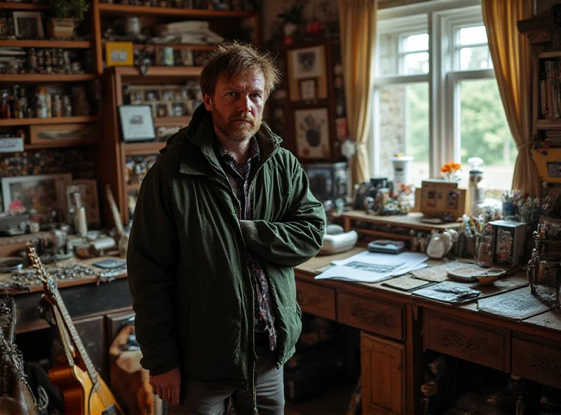 Edwyn Collins, a singer-songwriter, standing in his studio in Helmsdale, Scotland.