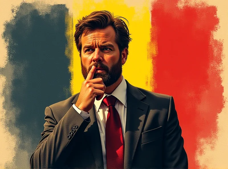 Illustration of J.D. Vance looking thoughtful, with a faint image of the Romanian flag in the background, symbolizing the Georgescu case.