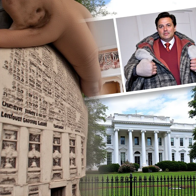 A collage featuring three images: a gavel representing the charges against Georgescu, Elon Musk's Twitter profile, and the White House.