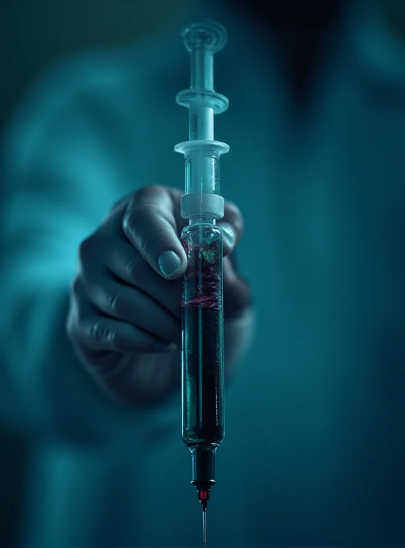 Close-up of a medical syringe filled with a dark liquid
