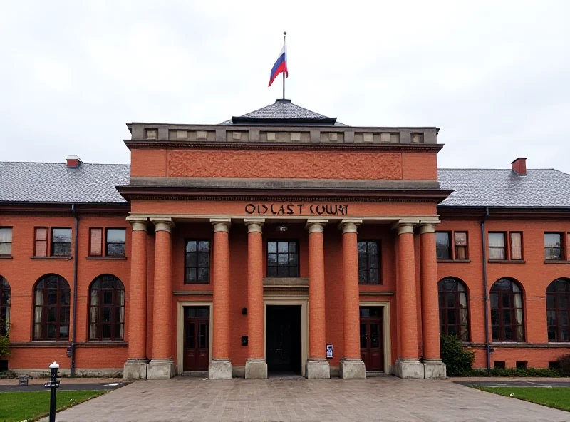Image of the District Court building in Olsztyn, Poland. The building is made of red brick and has a neoclassical design.
