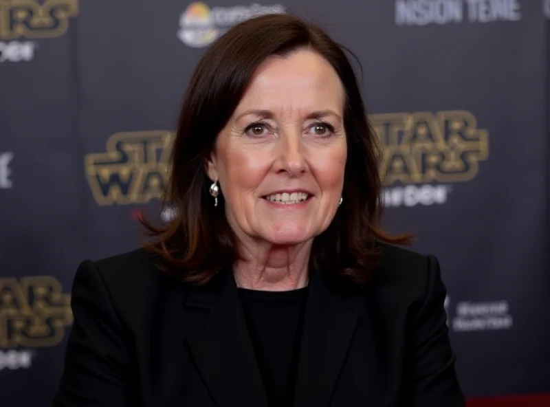 Kathleen Kennedy speaking at a Star Wars event.