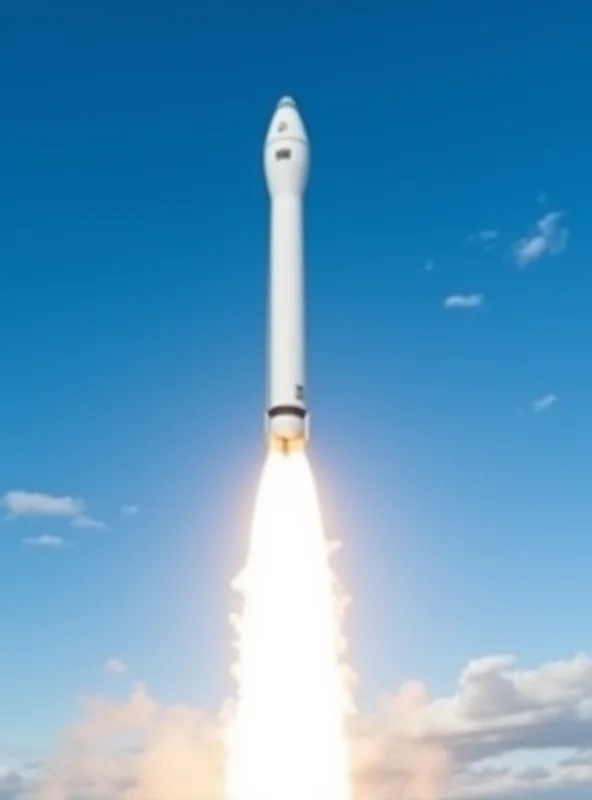 A Blue Origin New Shepard rocket launching into space.