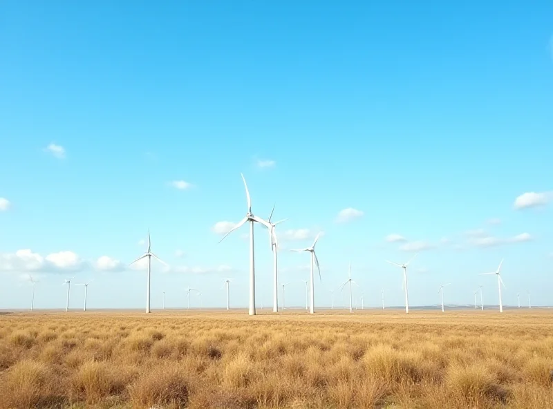 Wind turbines in a vast, open landscape in Kazakhstan.