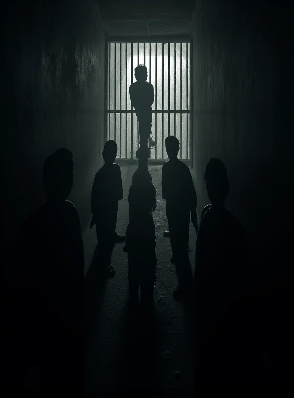 Silhouette of people trapped behind bars
