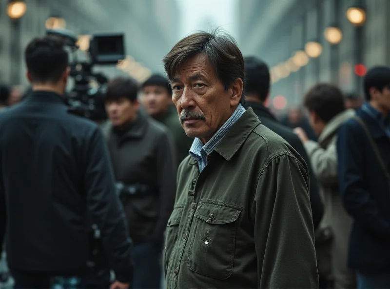 Hirokazu Kore-eda directing on set, looking thoughtful.