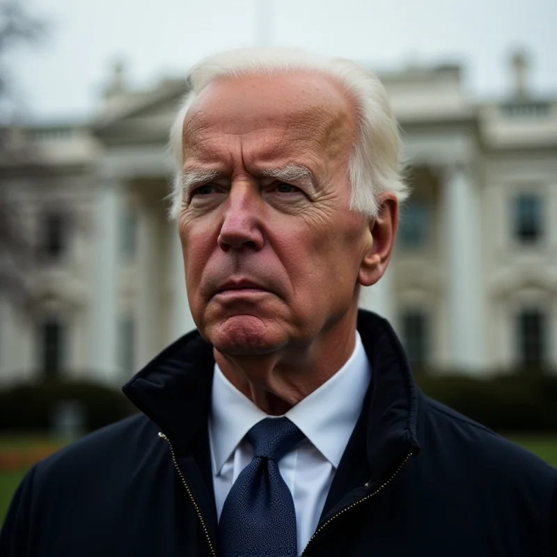 Image of Joe Biden looking concerned, set against a backdrop of the White House.