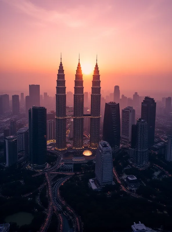 Aerial view of Kuala Lumpur skyline at sunset