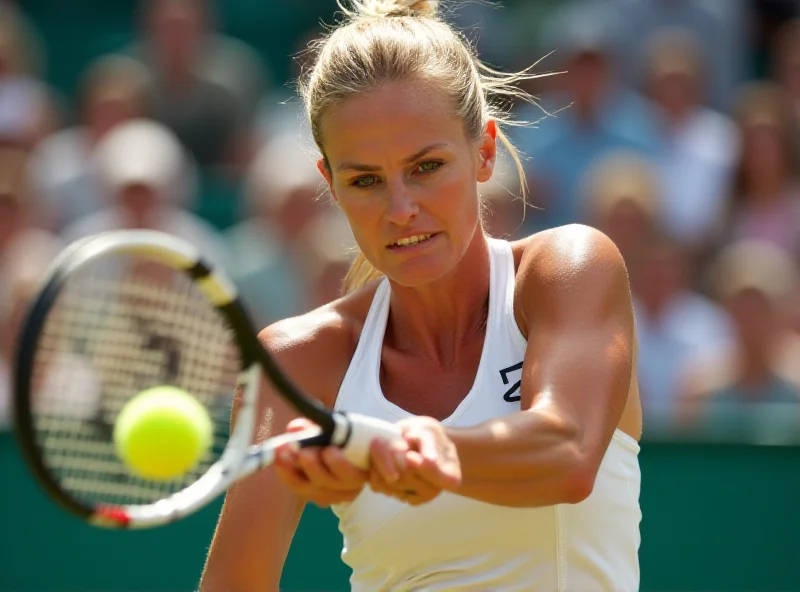 Petra Kvitova playing tennis, determined expression