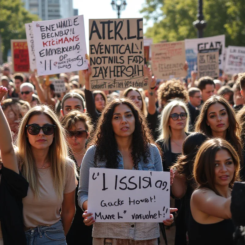 A group of people holding signs advocating for justice and victims' rights, representing the public sentiment surrounding the La Manada case and the church's response to pedophilia.