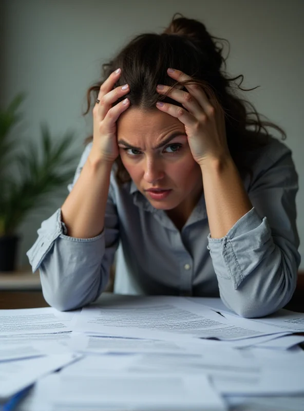 A person looking stressed while reviewing documents related to unemployment benefits.
