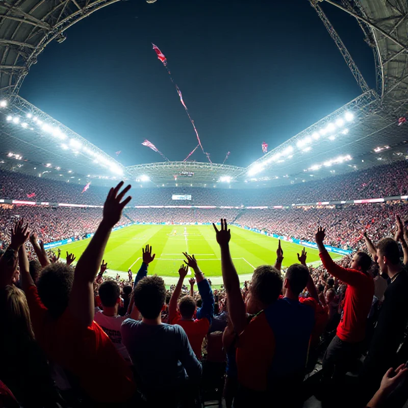 Stadium full of cheering fans during a soccer game