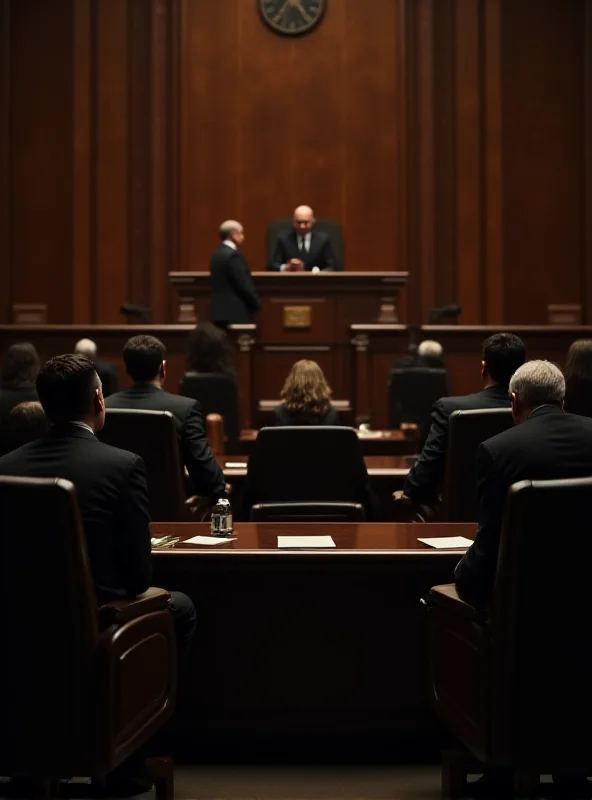Image depicting a courtroom scene with a defendant and lawyers.