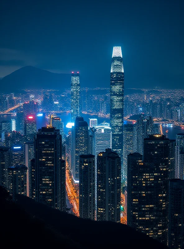 Hong Kong skyline at night with focus on security cameras