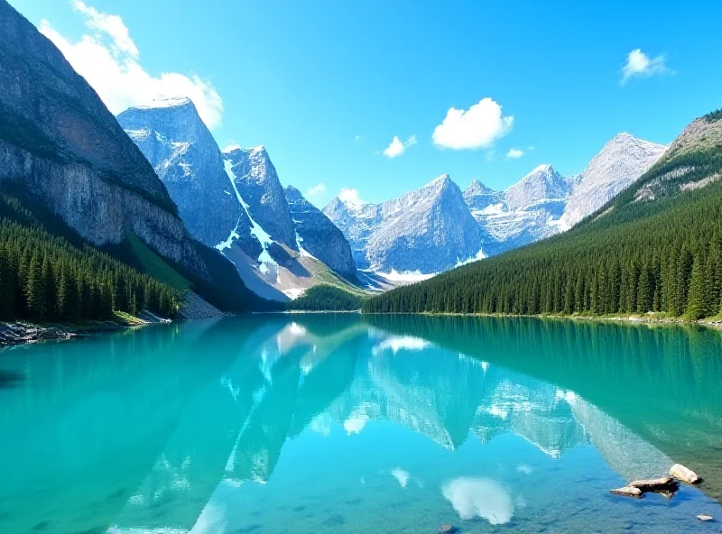 Scenic view of a Canadian mountain range with a lake in the foreground.