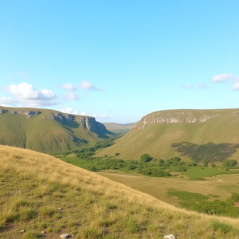 A scenic view of the Turkish countryside with caves in the background.