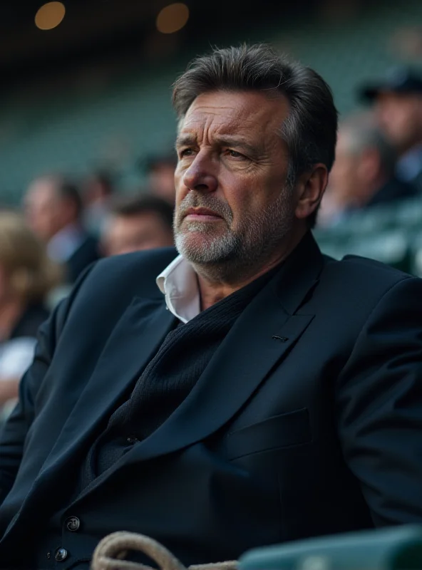 Pablo Longoria sitting in the stadium stands looking concerned.