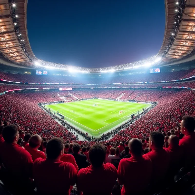 Panoramic view of the Parc des Princes stadium during a Champions League match between PSG and Liverpool, filled with cheering fans.