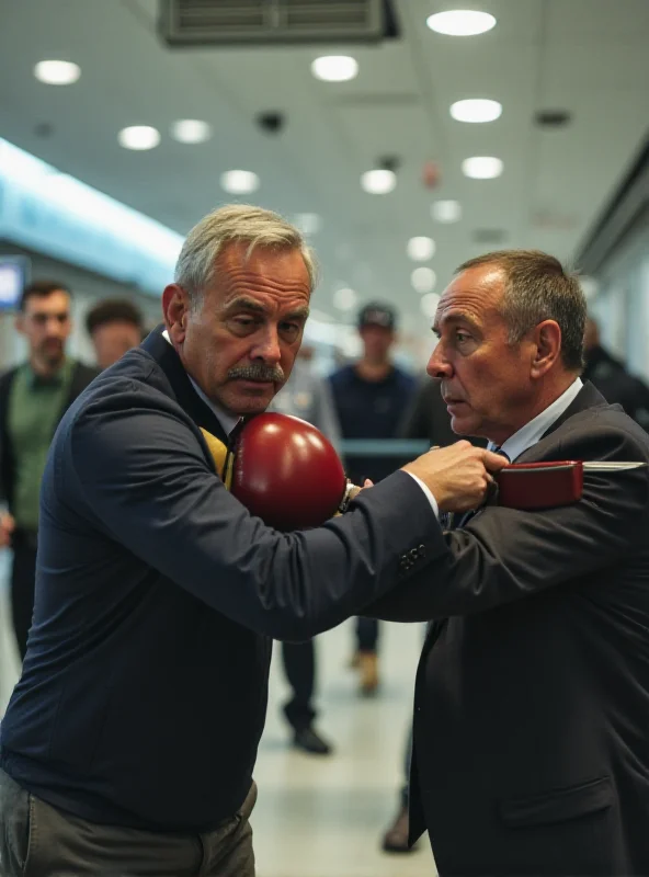 A dramatic scene depicting a retired boxer disarming a knife-wielding attacker at an airport. Security personnel are in the background.